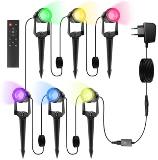 Clanmacy Gartenstrahler 6-IN-1 LED Gartenstrahler mit Erdspieß Außenstrahler IP65 COB RGB