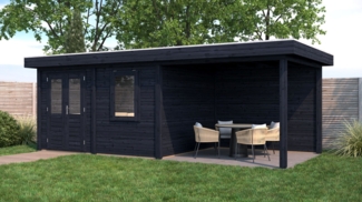 Lugarde Select Modern Gartenhaus mit Vordach Hamm 388x300cm + 300cm - Schwarzes Öl