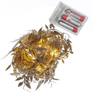 MARELIDA LED-Lichterkette Drahtlichterkette glitzernde Blätter Deko Girlande biegsam 150cm gold, 30-flammig