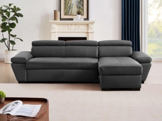 Vente-unique - Ecksofa Leder mit Schlaffunktion - Ecke Rechts - Anthrazit - JONOVA