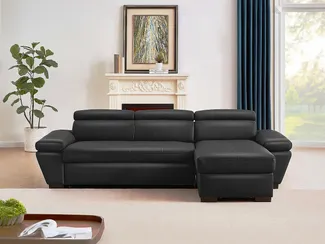 Vente-unique - Ecksofa Leder mit Schlaffunktion - Ecke Rechts - Anthrazit - JONOVA