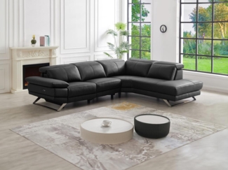 Vente-unique - Ecksofa Relaxsofa elektrisch - Ecke rechts - Rindsleder - Schwarz - PUNO II