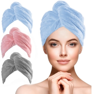 Coonoor Turban-Handtuch 3 Stück Mikrofaser Handtuch Haare Haarturban mit Knop, (zumTrocknen von Haaren), passend für Lange, Kurze, Locken, gerade Haare