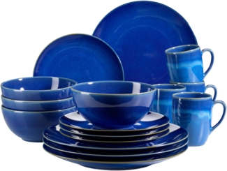 Mäser 931546 Ossia Geschirr-Set für 4 Personen im mediterranen Vintage-Look, Kombiservice, Porzellan, dunkelblau, 16-teilig (1 Set)