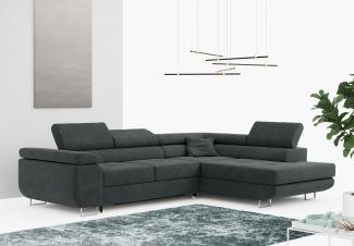 Ecksofa L-Form Couch mit Schlaffunktion und Verstellbare Kopfstützen - GUSTAW - Dunkelgrau Stoff - Rechts