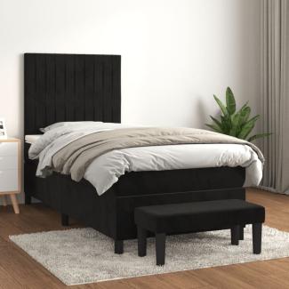 vidaXL Boxspringbett mit Matratze Schwarz 100x200 cm Samt 3137949