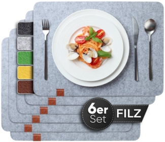 Loco Bird Platzset Tischset aus Filz, 6er Set Rechteckig, Platzsets 44x32 cm, (Tischset in hellgrau), abwischbare Tischuntersetzer Platzdeckchen