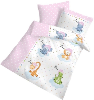 DOBNIG Babybettwäsche Biber Kinderbettwäsche 2tlg. 100x135 cm schlafende Tiere rosa, Biber, 2 teilig, Warme Biber Flanell Baby Kinder Bettwäsche 100x135 Herbst Winter