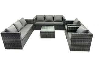 Fimous Poly Rattan Gartenlounge Sofa Set Balkonmöbel Set 8-sitzer Gartenmöbel Set Sitzgruppe aus Gartensofa;Sessel;Hocker Dunkelgrau Gemischt