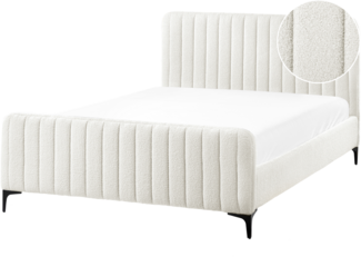 Bett mit Lattenrost Bouclé LUNAN 140 x 200 cm Cremeweiß