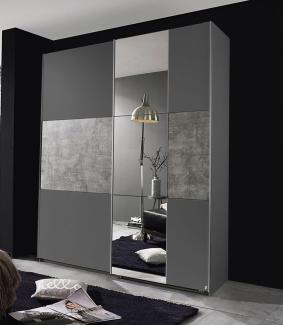 Schwebetürenschrank PRENZLAU Kleiderschrank grau metallic 175 cm