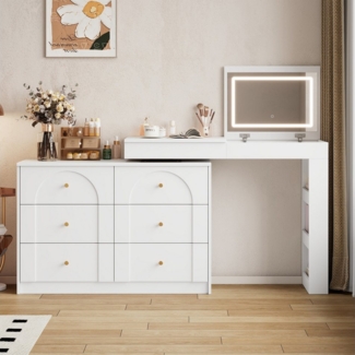 Flieks Schminktisch, Schminkkommode 105x40x80cm mit drehbarem Beistelltisch und LED Spiegel