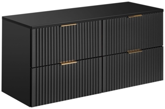 Waschtischunterschrank 120cm ADELAIDE-56-BLACK in matt schwarz mit gerillter Front, B/H/T 120,6/59,2/46,5 cm