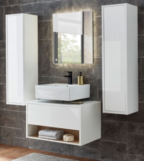 Badmöbel Set 4-teilig Glide in weiß Hochglanz und Eiche 160x190 cm