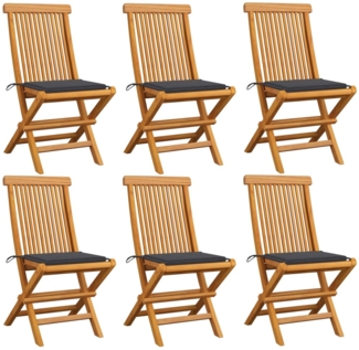 vidaXL Gartenstühle mit Anthrazit Kissen 6 Stk. Massivholz Teak 3065590