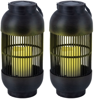 2er Set LED Solar Tischleuchte, Kerze, Laterne, H 33 cm