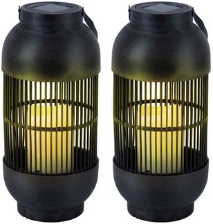 2er Set LED Solar Tischleuchte, Kerze, Laterne, H 33 cm