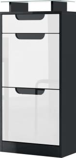 Schuhschrank Schuhkipper Fiesta V2, Korpus in Schwarz matt / Front in Weiß Hochglanz mit Absetzungen in Schwarz Hochglanz