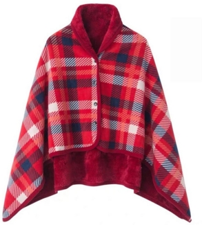 Wohndecke Cape Damen Poncho mit Knöpfen Karierte Plaid, MAGICSHE