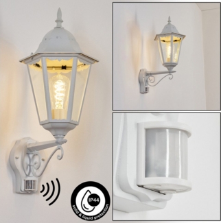 hofstein Außen-Wandleuchte Außenwandlampe mit Bewegungsmelder aus Metall/Glas in Weiß/Klar, Wandleuchte außen im Vintage/Antik/Landhaus-Design, E27, IP44