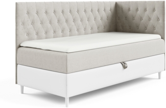 MEBLINI Kinderbett mit Bettkasten FILIPPO 3 100x200 Rechts - H3/Beige Samt Gepolstert Einzelbett mit Matratze - Polsterbett mit Stauraum - Bett mit Kopfteil – Stauraumbett