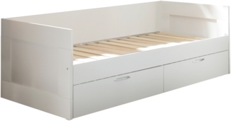 Funktionsbett >Lepini< Liegefläche 90/180x200cm, Schübe, Weiß Dekor - 204x67x97cm (BxHxT)