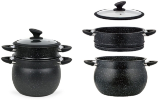 alesvelt Dampfgartopf Sahra 3 tlg. Couscoussiere Kuskus Topfset Dampfgarer 4,2L - 15L, Aluminium, Induktion, mit Glasdeckel, Dampfkochtopf