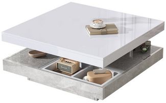 HAUSS SPOLE Couchtisch 360° drehbar, 2-stöckige drehbare Tischplatte mit Ablagefach, weiß (Satztisch, Wohnzimmertisch Beistelltisch, 1-St, 4 Ablagefach), Doppelcouchtisch mit Hochglanzplatte Tischplatte 360° drehbar