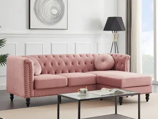 Vente-unique - TURNER Sofa SamtStoff Puderrosa - B 144 cm x H 78 cm x L 222 cm