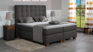 Meisterbetten Boxspringbett Nora 160x220 in MS-Grey, Matratzenbezug Nano, Komfortschaum-Topper