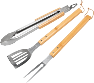 bremermann Grillbesteck-Set Grillbesteck 3er Set // Edelstahl mit Bambusgriffen