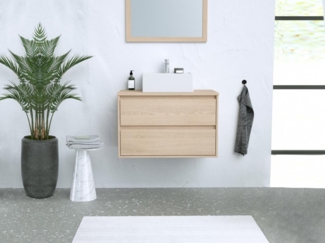 Vente-unique - Waschbeckenunterschrank hängend - 80 cm - Eichenholzfurnier - MILIPAM