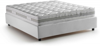 Dmora Doppelbett Alessander, Bettkasten mit Stoffbezug, 100 % Made in Italy, Öffnung vorne, inklusive Matratze 160 x 200 cm, Weiß