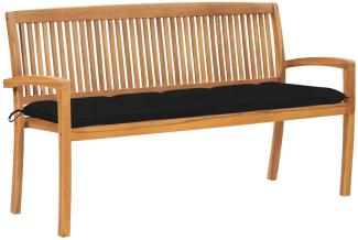 Gartenbank 159 cm Teak mit Auflage Schwarz