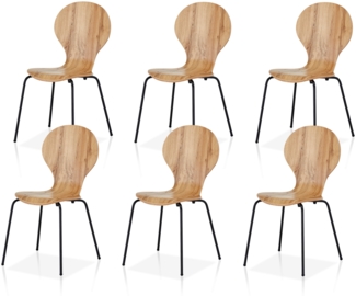 KHG 6er Set Stapelstühle Esszimmerstuhl Stuhl aus Schichtholz mit Eiche-Dekor - Sitzhöhe 45 cm, Stuhlbeine aus Metall - stapelbar auch für Gastronomie geeignet