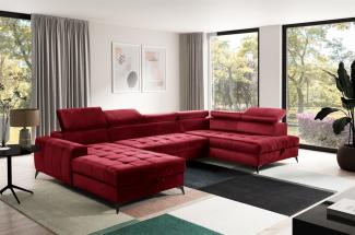 Wohnlandschaft Schlafsofa AGNESA Stoff Salvador Weinrot Ottomane Links