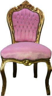 Barock Esszimmer Stuhl Rosa / Gold Bling Bling Steine