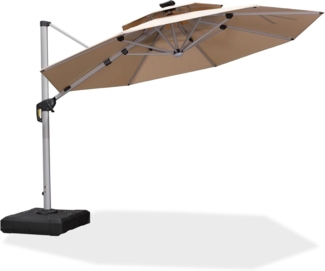 Sonnenschirm LED Solar Beleuchtung Ampelschirm Ø 330cm 360°Rotation UV50+ Beige