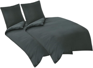 Bettwäsche Set Grau Mikrofaser 135x200 4tlg - Reißverschluss, weich, bügelfrei