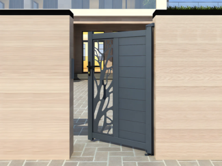 Vente-unique - Gartentor Flügeltor - 105 x 187 cm - Aluminium - halb durchbrochen - Muster - Anthrazit - LABRIT II