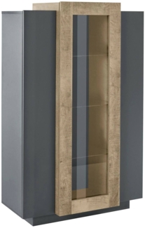 Dmora Anzeigefenster Ablaze, Sideboard mit drei Türen, Mehrzweck-Wohnzimmermöbel, 100 % Made in Italy, 80 x 38 x 121 cm, Anthrazit und Ahorn,