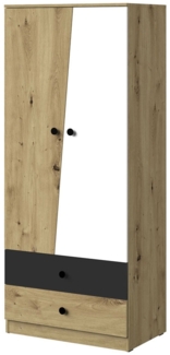 Kleiderschrank "Nero" Schlafzimmerschrank 2-türig 80 cm artisan eiche / weiß-schwarz matt