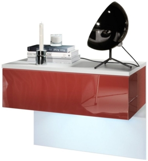 Vladon Nachttisch Sleep, Nachttischschrank mit Schublade zur Wandmontage, Weiß matt/Bordeaux Hochglanz, inkl. LED-Beleuchtung (60 x 46 x 35 cm)