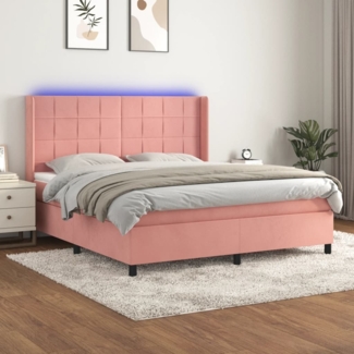 vidaXL Boxspringbett mit Matratze & LED Rosa 160x200 cm Samt 3139576