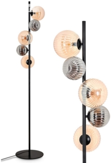 hofstein Stehlampe Stehlampe aus Metall/Riffelglas in Schwarz/Rauch/Bernstein, ohne Leuchtmittel, Leuchte, Schirme aus Glas (12cm, 15cm), 5x G9, ohne Leuchtmittel