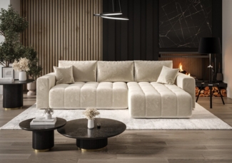 Ecksofa Schlafsofa CAMILA Stoff Monolith Creme Ottomane Rechts