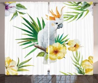 Abakuhaus Gardine Schlafzimmer Kräuselband Vorhang mit Schlaufen und Haken, Tier Hibiscus mit Wild Birds