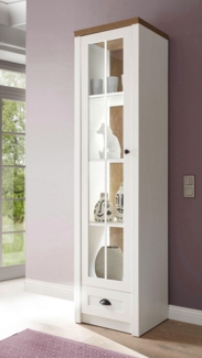 Landhaus Wohnzimmer Glasvitrine Standvitrine 50cm pinie weiß eichefarben hell