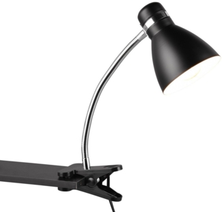 Reality Leuchten LED Klemmleuchte, Dimmfunktion, LED wechselbar, Warmweiß, Arbeitsplatzleuchte Leselampe Schwanenhalslampe Nachttisch Schwarz