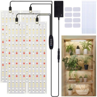 Jibenhome Pflanzenlampe Ultradünne LED Wachstumslichter, Vollspektrum-Pflanzenlicht, 135 LEDs, 4er-Pack Dimmbar-Timer, Bedienfeld, (Rot + Weiß 6000 K + Warmweiß 3000 K)